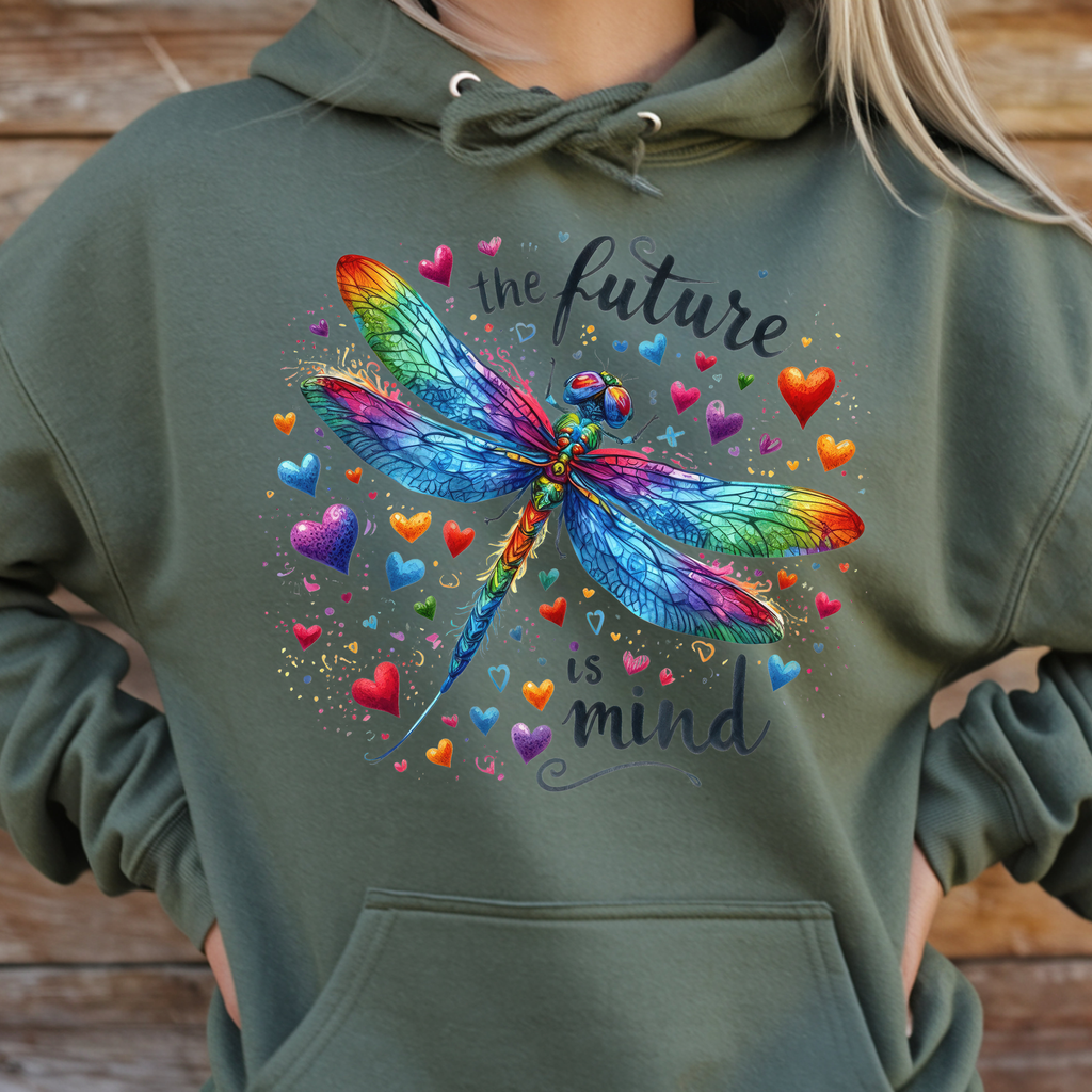 Inspirational Dragonfly Hoodie – “The Future is Mind”