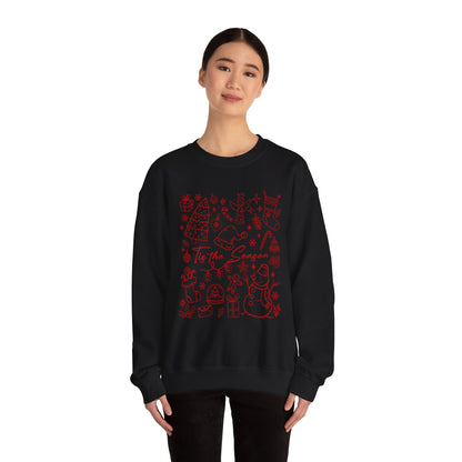 Red - Christmas Doodle Line Festive Winter Crewneck Sweatshirt – Cozy Holiday Apparel for All Occasions, Perfect Gift for Christmas, Family Gatherings, Casual Outings