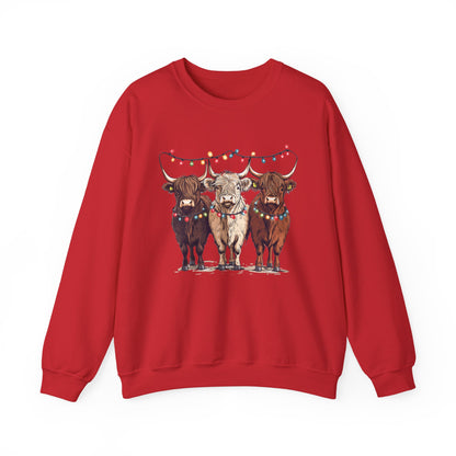 Festive Cow Sweatshirt for Cozy Celebrations, Unisex Crewneck, Holiday Gift, Winter Fashion, Cute Animal Design