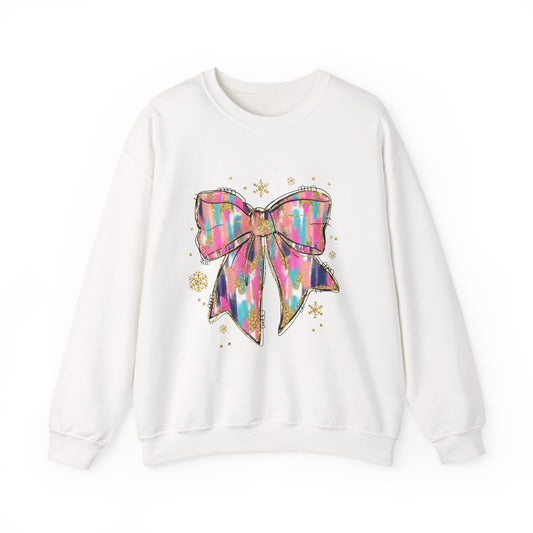 Colorful Bow Graphic Crewneck Sweatshirt, Cozy Winter Sweater, Gift for Her, Holidays, Casual Fashion