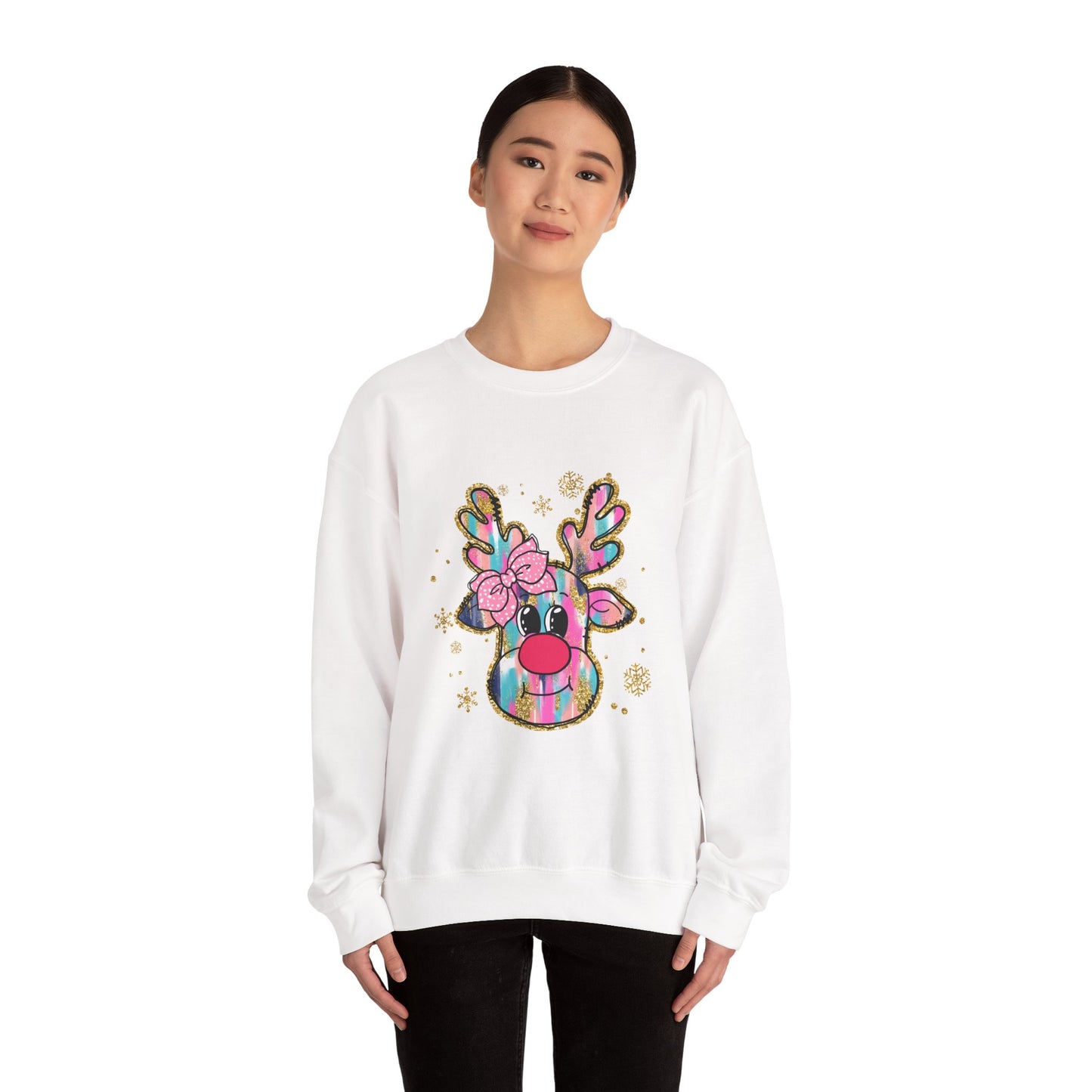 Festive Reindeer Crewneck Sweatshirt, Cozy Holiday Sweatshirt, Christmas Gift, Winter Fashion, Cute Christmas Sweatshirt
