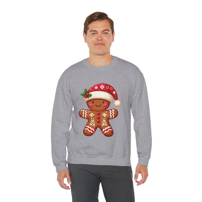 Holiday Gingerbread Man Crewneck Sweatshirt with Santa Hat Design
