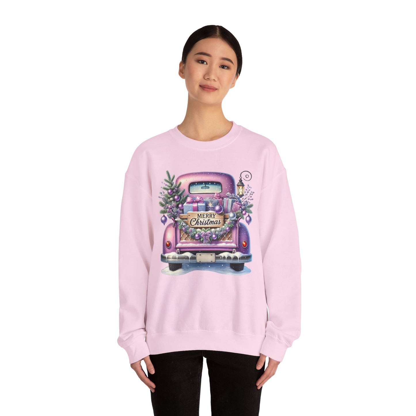 Merry Christmas Truck Sweatshirt, Cozy Crewneck for Holiday Celebrations, Unisex Christmas Apparel, Gift for Friends & Family, Winter Fashion