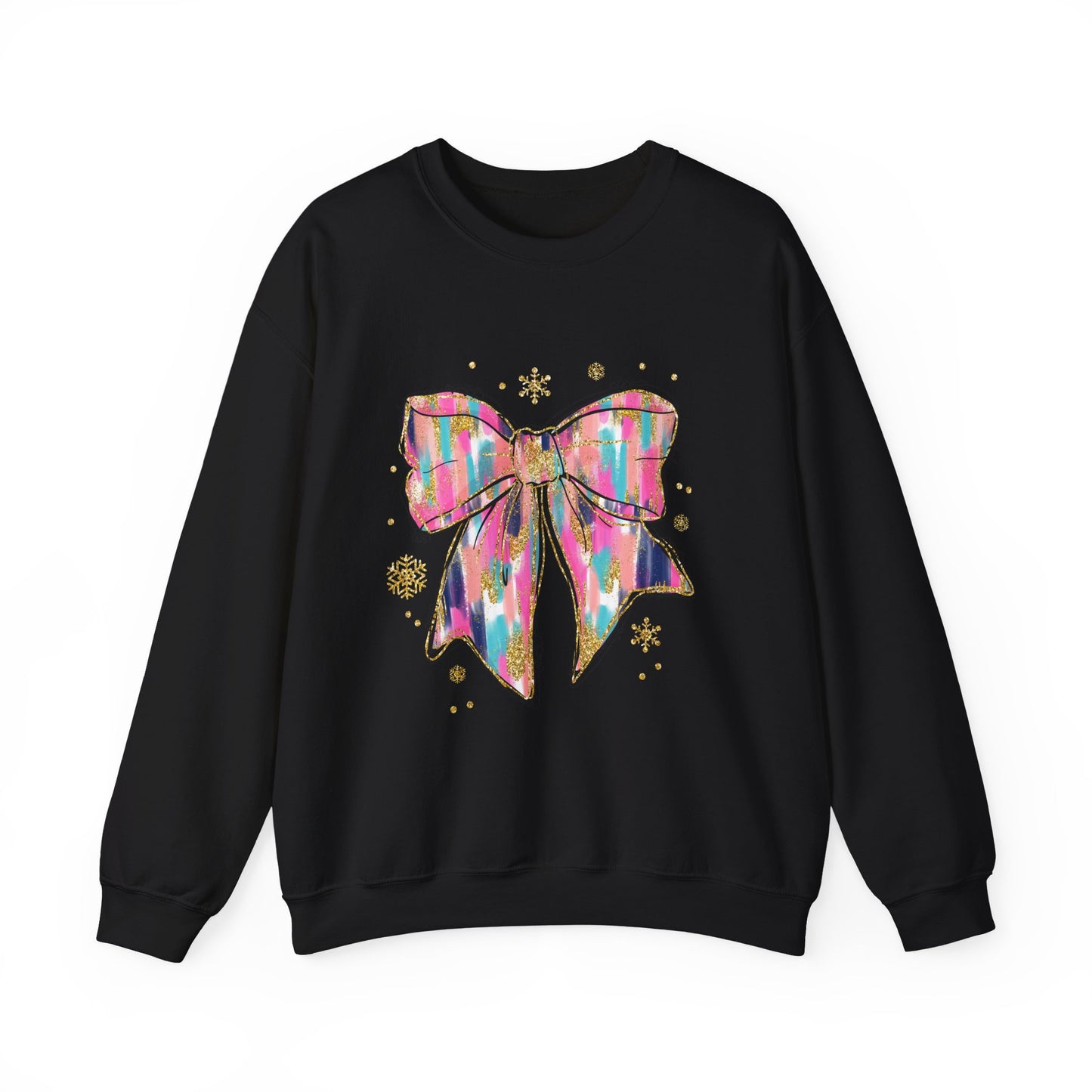 Colorful Bow Graphic Crewneck Sweatshirt, Cozy Winter Sweater, Gift for Her, Holidays, Casual Fashion