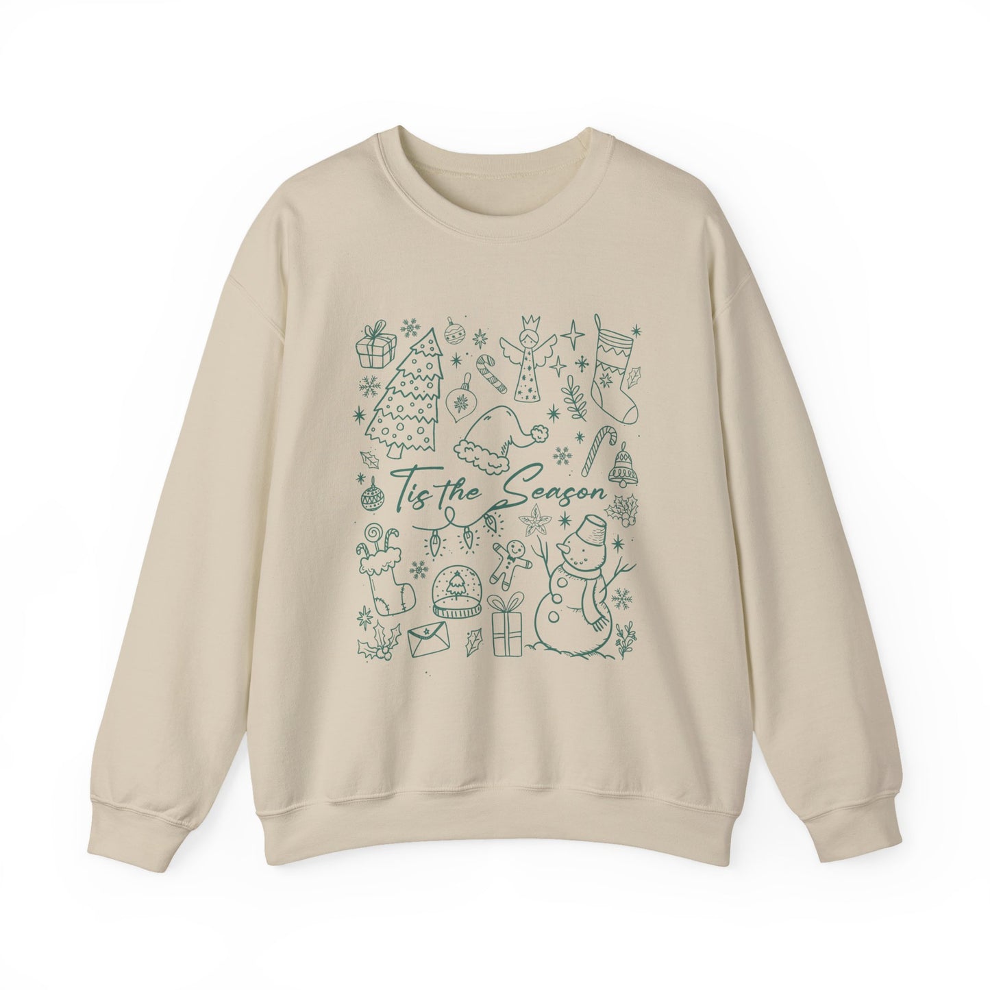 Christmas Doodle Line Festive Winter Crewneck Sweatshirt – Cozy Holiday Apparel for All Occasions, Perfect Gift for Christmas, Family Gatherings, Casual Outings
