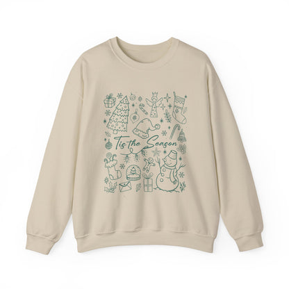 Christmas Doodle Line Festive Winter Crewneck Sweatshirt – Cozy Holiday Apparel for All Occasions, Perfect Gift for Christmas, Family Gatherings, Casual Outings