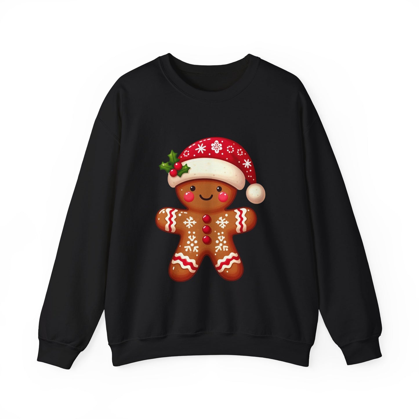 Holiday Gingerbread Man Crewneck Sweatshirt with Santa Hat Design
