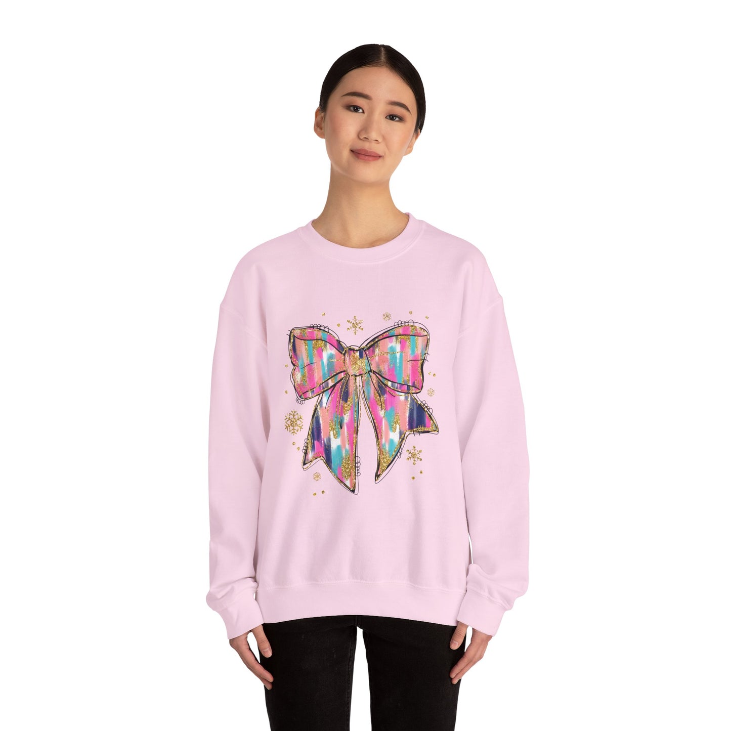 Colorful Bow Graphic Crewneck Sweatshirt, Cozy Winter Sweater, Gift for Her, Holidays, Casual Fashion
