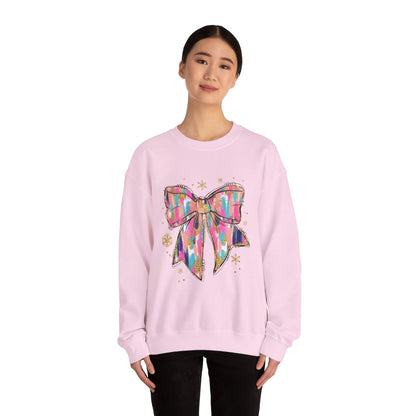 Colorful Bow Graphic Crewneck Sweatshirt, Cozy Winter Sweater, Gift for Her, Holidays, Casual Fashion
