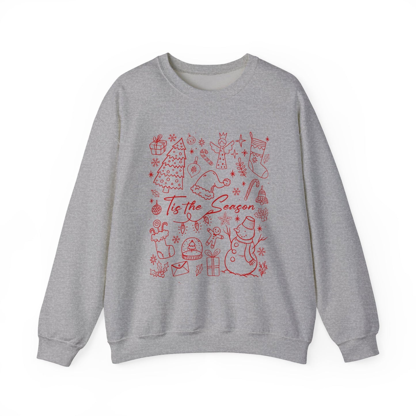 Red - Christmas Doodle Line Festive Winter Crewneck Sweatshirt – Cozy Holiday Apparel for All Occasions, Perfect Gift for Christmas, Family Gatherings, Casual Outings