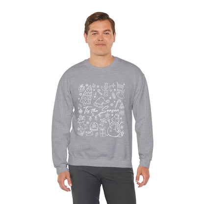 White- Christmas Doodle Line Festive Crewneck Sweatshirt, Cozy Holiday Sweatshirt, Perfect for Christmas, Seasonal Gift, Winter Wear