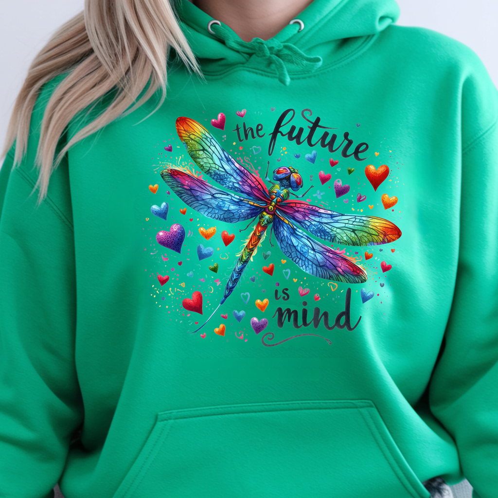 Inspirational Dragonfly Hoodie – “The Future is Mind”
