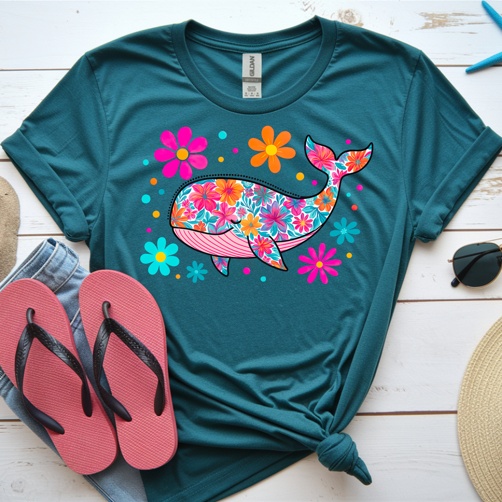 Bright Flora Whale T-Shirts