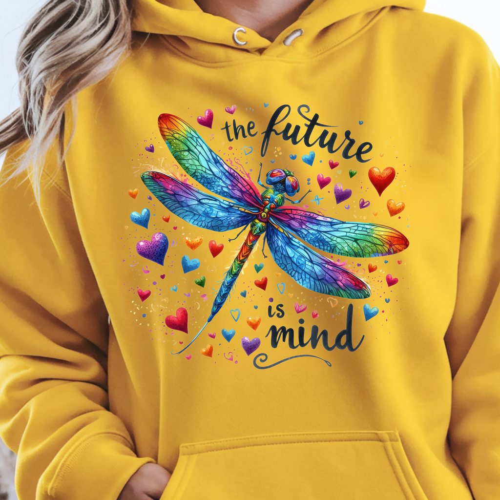 Inspirational Dragonfly Hoodie – “The Future is Mind”