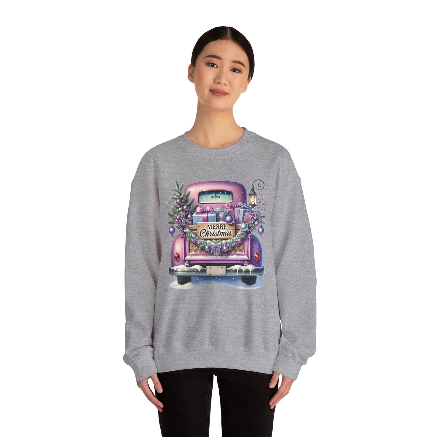 Merry Christmas Truck Sweatshirt, Cozy Crewneck for Holiday Celebrations, Unisex Christmas Apparel, Gift for Friends & Family, Winter Fashion