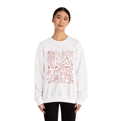 Red - Christmas Doodle Line Festive Winter Crewneck Sweatshirt – Cozy Holiday Apparel for All Occasions, Perfect Gift for Christmas, Family Gatherings, Casual Outings