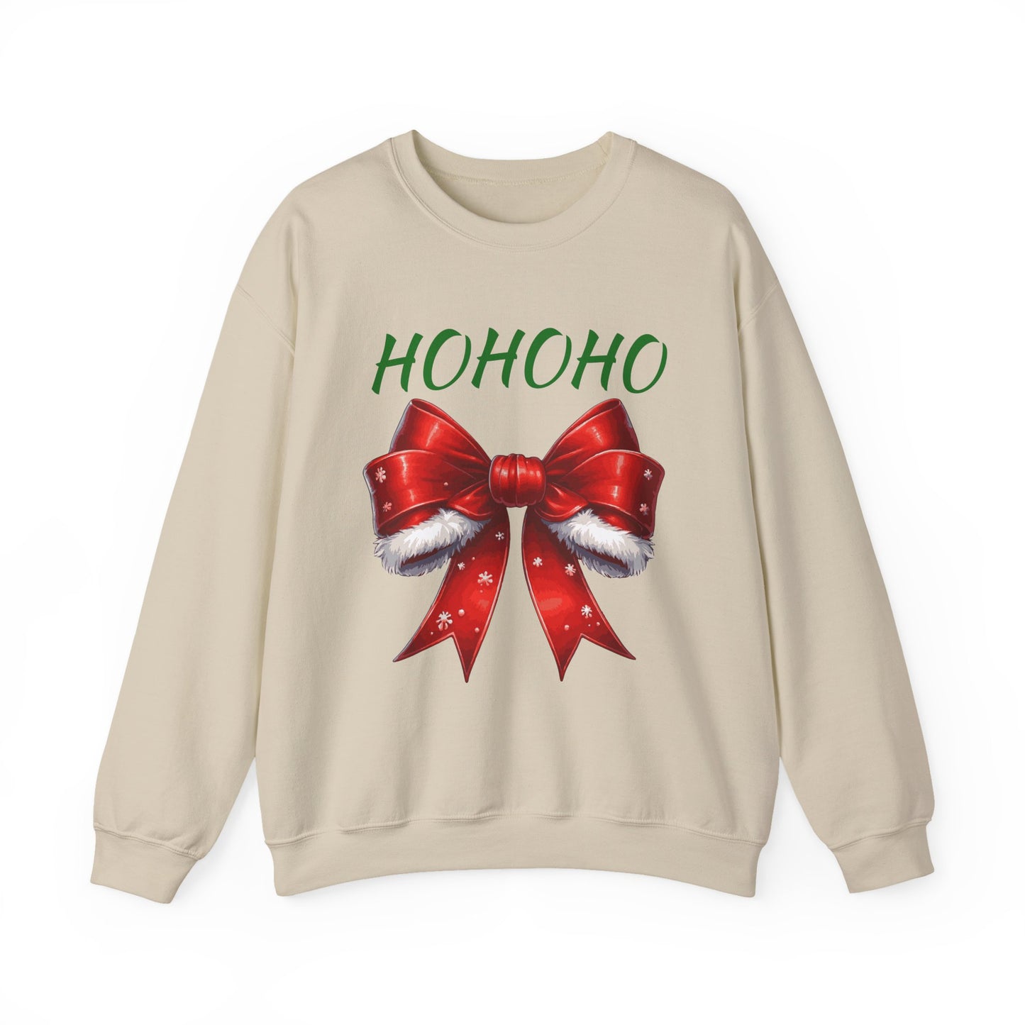 HO HO HO SANTA Bow Crewneck Sweatshirt, Holiday Gift, Cute Winter Sweatshirt, Unisex Christmas Apparel, Cozy Seasonal Fashion