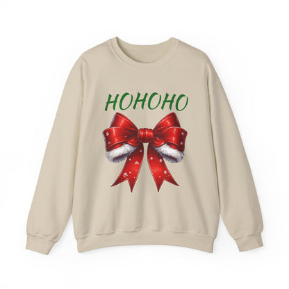HO HO HO SANTA Bow Crewneck Sweatshirt, Holiday Gift, Cute Winter Sweatshirt, Unisex Christmas Apparel, Cozy Seasonal Fashion