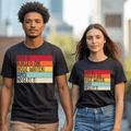 Funny Gen X t-shirt featuring bold text design worn by diverse models outdoors.