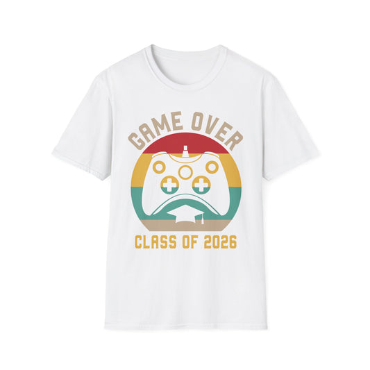 Game Over Class of 2026 Unisex Softstyle T-Shirt | Graduation Gift, Gamer Shirt, Vintage Tee, Fun Class T-Shirt, Unique Apparel