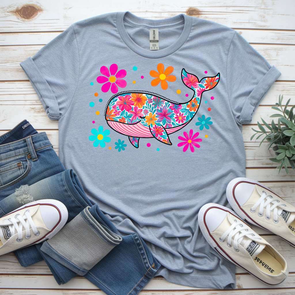 Bright Flora Whale T-Shirts