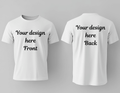 Custom Shirts featuring customizable front and back designs on a white Gildan Softstyle T-shirt.