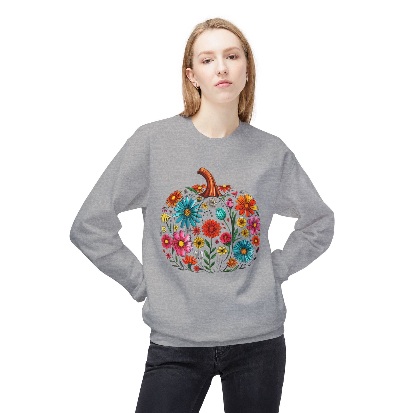 Floral Pumpkin Sweatshirt for Cozy Autumn Vibes, Unisex Fleece Crewneck, Perfect for Fall Celebrations, Gift for Halloween, [...]