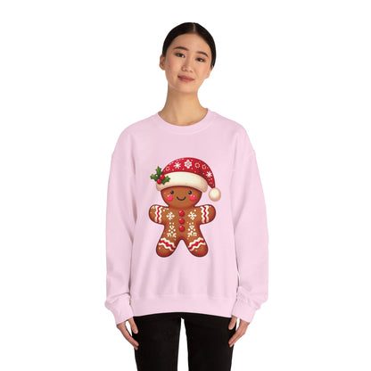Holiday Gingerbread Man Crewneck Sweatshirt with Santa Hat Design