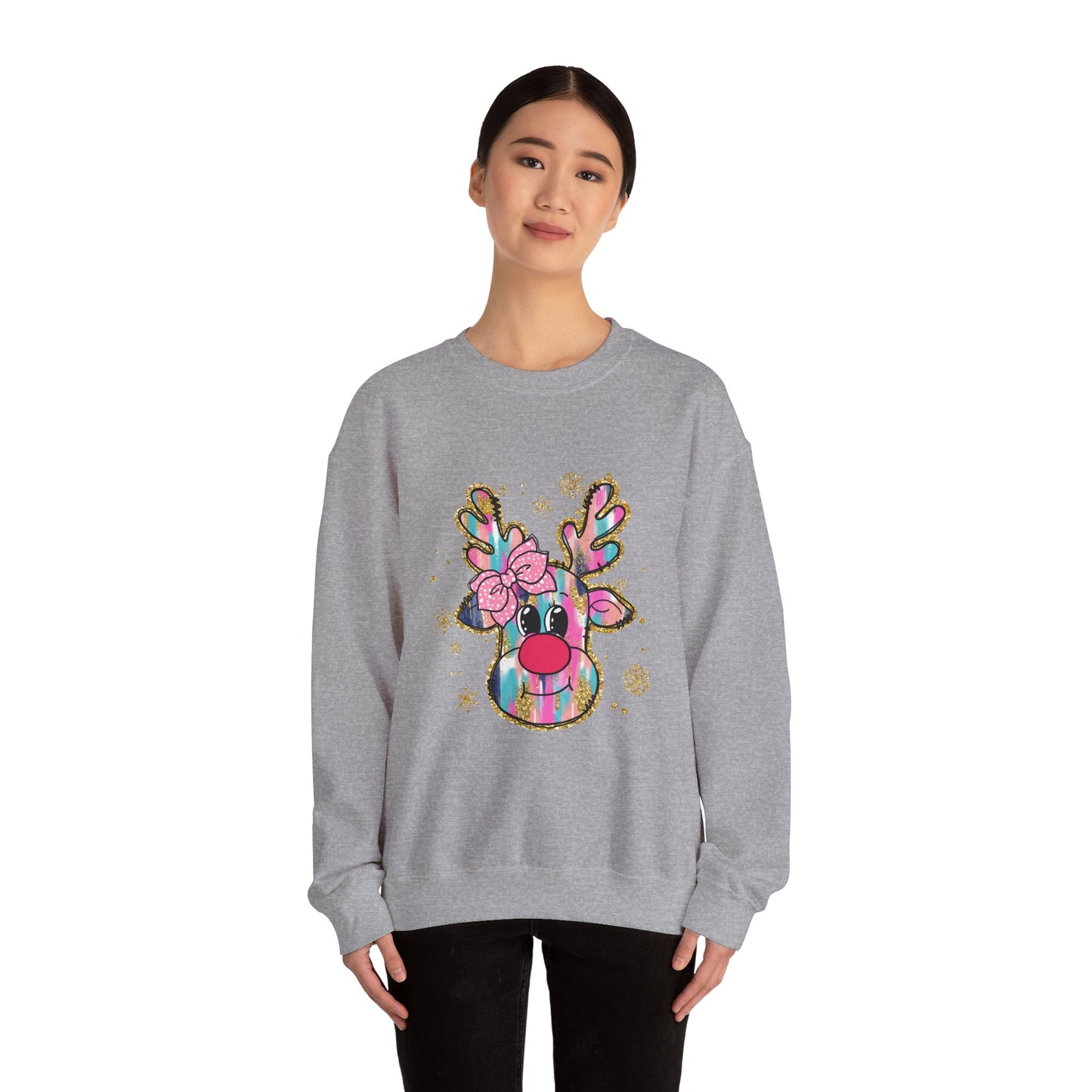 Festive Reindeer Crewneck Sweatshirt, Cozy Holiday Sweatshirt, Christmas Gift, Winter Fashion, Cute Christmas Sweatshirt