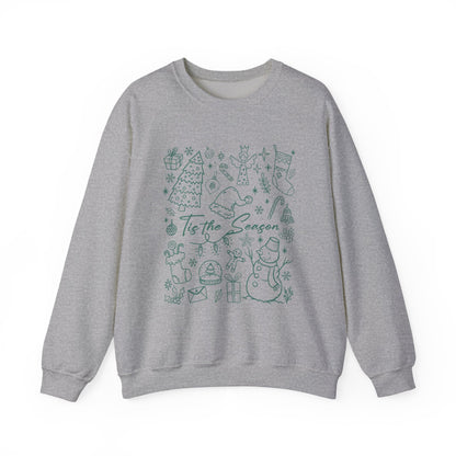 Christmas Doodle Line Festive Winter Crewneck Sweatshirt – Cozy Holiday Apparel for All Occasions, Perfect Gift for Christmas, Family Gatherings, Casual Outings