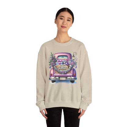 Merry Christmas Truck Sweatshirt, Cozy Crewneck for Holiday Celebrations, Unisex Christmas Apparel, Gift for Friends & Family, Winter Fashion