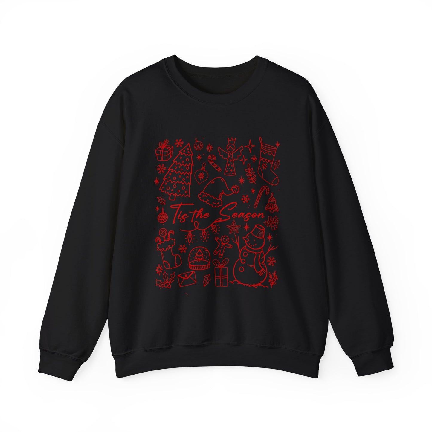 Red - Christmas Doodle Line Festive Winter Crewneck Sweatshirt – Cozy Holiday Apparel for All Occasions, Perfect Gift for Christmas, Family Gatherings, Casual Outings