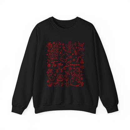 Red - Christmas Doodle Line Festive Winter Crewneck Sweatshirt – Cozy Holiday Apparel for All Occasions, Perfect Gift for Christmas, Family Gatherings, Casual Outings