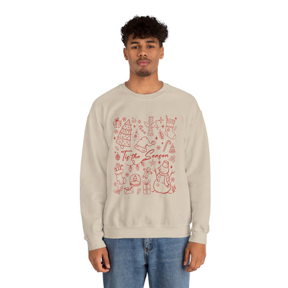 Red - Christmas Doodle Line Festive Winter Crewneck Sweatshirt – Cozy Holiday Apparel for All Occasions, Perfect Gift for Christmas, Family Gatherings, Casual Outings