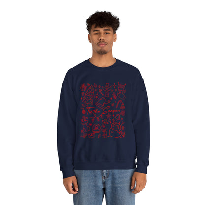Red - Christmas Doodle Line Festive Winter Crewneck Sweatshirt – Cozy Holiday Apparel for All Occasions, Perfect Gift for Christmas, Family Gatherings, Casual Outings