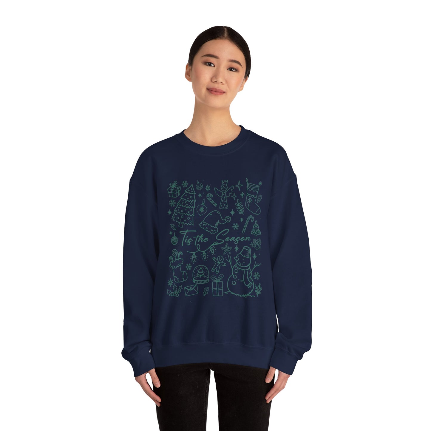 Christmas Doodle Line Festive Winter Crewneck Sweatshirt – Cozy Holiday Apparel for All Occasions, Perfect Gift for Christmas, Family Gatherings, Casual Outings