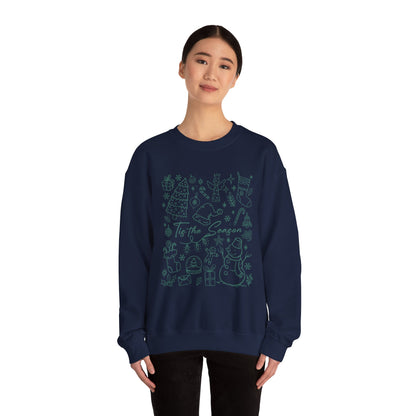 Christmas Doodle Line Festive Winter Crewneck Sweatshirt – Cozy Holiday Apparel for All Occasions, Perfect Gift for Christmas, Family Gatherings, Casual Outings