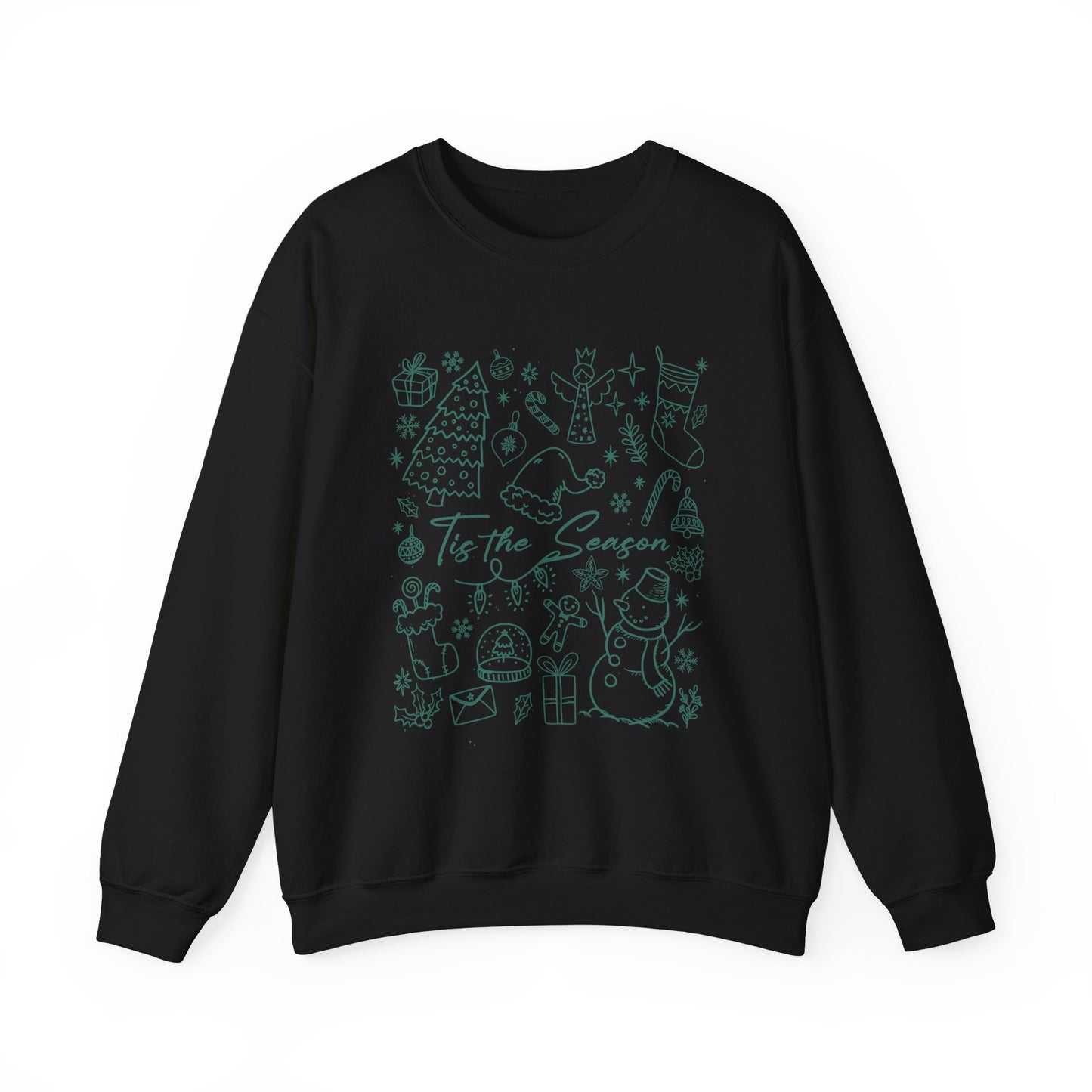 Christmas Doodle Line Festive Winter Crewneck Sweatshirt – Cozy Holiday Apparel for All Occasions, Perfect Gift for Christmas, Family Gatherings, Casual Outings