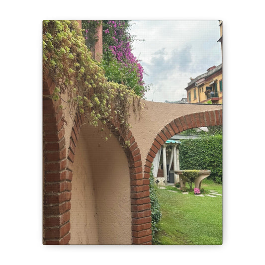 Italian Home and Courtyard Stretched Canvas Wall Art, Floral Arch Decor, Home Design, Living Room Art, Garden Wall Decor, Gift for Art Lovers