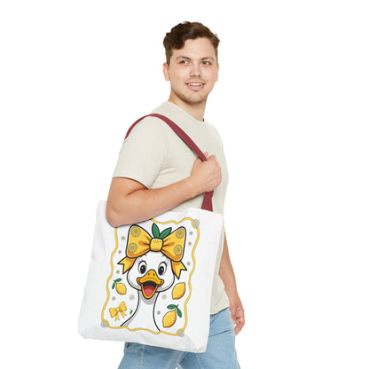 Lemon-Themed Tote Bag, Cute Duck Design Tote, Summer Accessory, Gift for Her, Reusable Shopping Bag, Fun and Functional