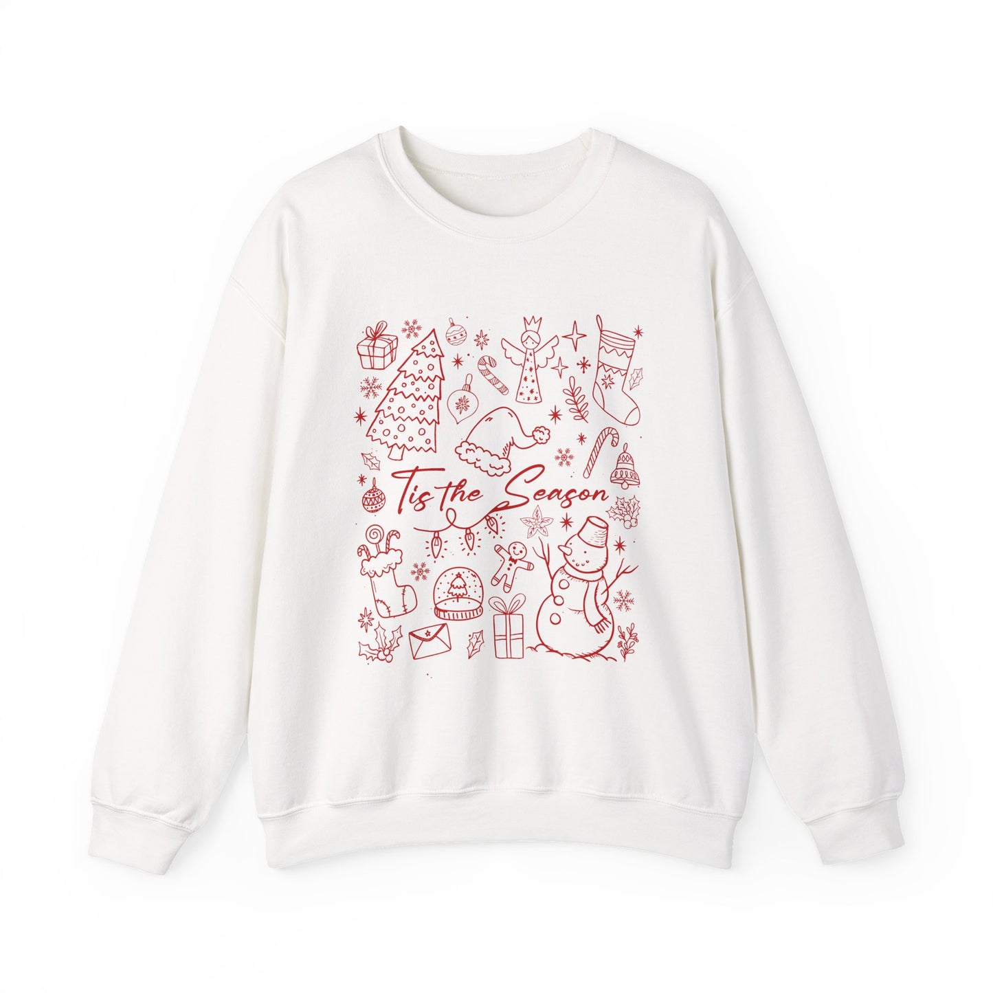 Red - Christmas Doodle Line Festive Winter Crewneck Sweatshirt – Cozy Holiday Apparel for All Occasions, Perfect Gift for Christmas, Family Gatherings, Casual Outings