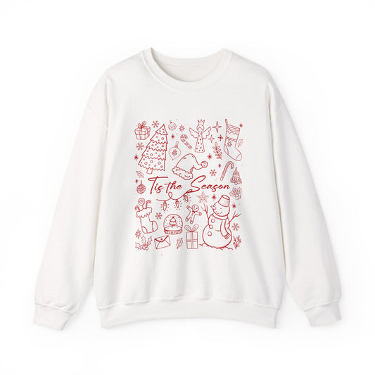 Red - Christmas Doodle Line Festive Winter Crewneck Sweatshirt – Cozy Holiday Apparel for All Occasions, Perfect Gift for Christmas, Family Gatherings, Casual Outings
