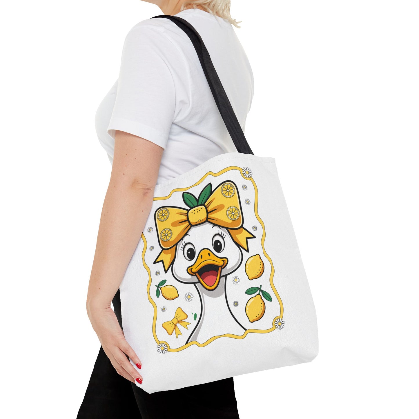 Lemon-Themed Tote Bag, Cute Duck Design Tote, Summer Accessory, Gift for Her, Reusable Shopping Bag, Fun and Functional