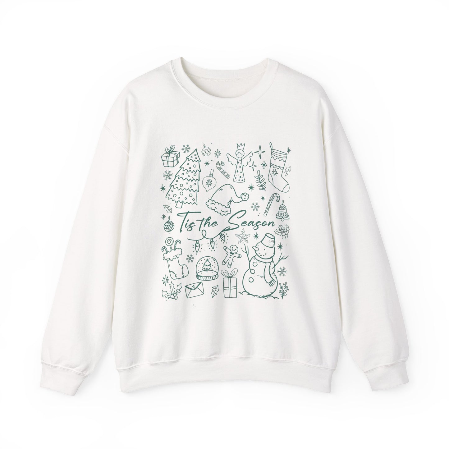 Christmas Doodle Line Festive Winter Crewneck Sweatshirt – Cozy Holiday Apparel for All Occasions, Perfect Gift for Christmas, Family Gatherings, Casual Outings