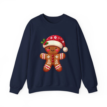 Holiday Gingerbread Man Crewneck Sweatshirt with Santa Hat Design