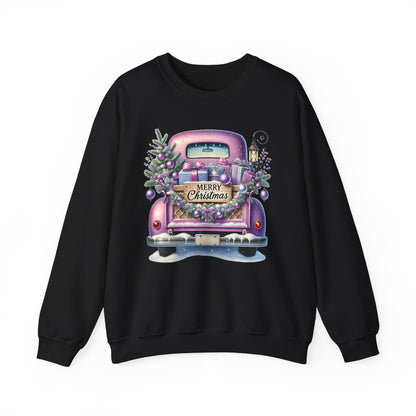 Merry Christmas Truck Sweatshirt, Cozy Crewneck for Holiday Celebrations, Unisex Christmas Apparel, Gift for Friends & Family, Winter Fashion