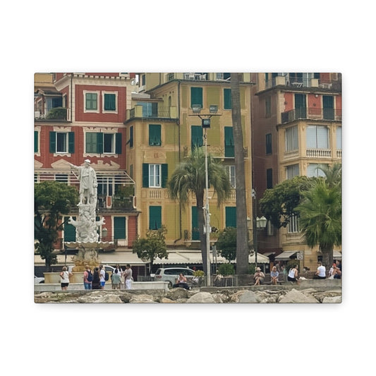 Italian Waterfront Homes - Stretched Matte Canvas Wall Art, Coastal Villa Print, Home Decor, Italain Beach Scene, Interior Design, Gift for Art Lovers