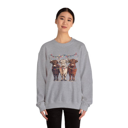 Festive Cow Sweatshirt for Cozy Celebrations, Unisex Crewneck, Holiday Gift, Winter Fashion, Cute Animal Design