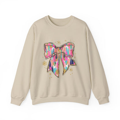 Colorful Bow Graphic Crewneck Sweatshirt, Cozy Winter Sweater, Gift for Her, Holidays, Casual Fashion