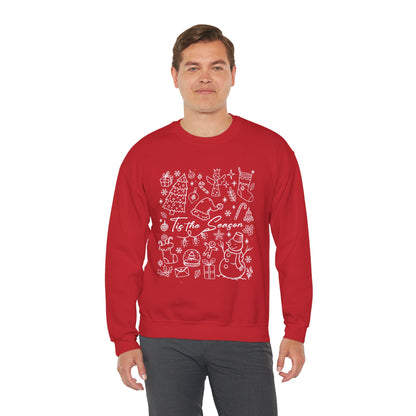 White- Christmas Doodle Line Festive Crewneck Sweatshirt, Cozy Holiday Sweatshirt, Perfect for Christmas, Seasonal Gift, Winter Wear
